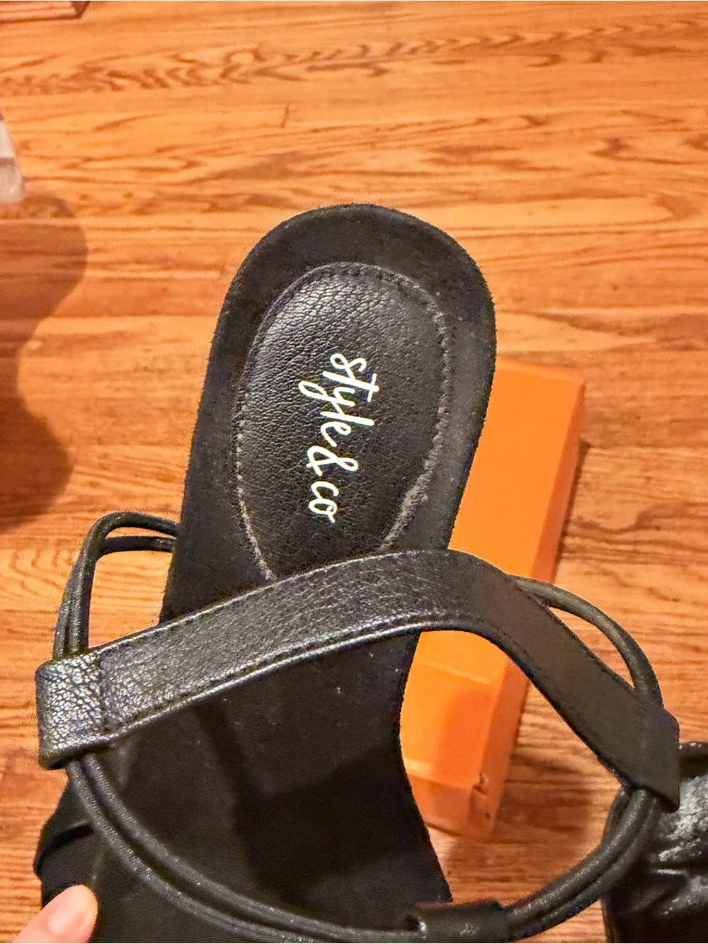 Style & Co. Black T-Strap Wedge Sandals